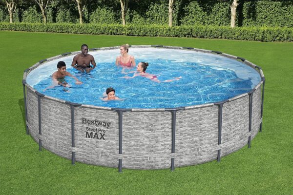 Bestway Piscine Hors Sol Steel Pro Max™ Motif Pierres Grises, 549 x 122 cm, système FrameLink™, échelle, bâche, Pompe et Cartouche de Filtration – Image 4