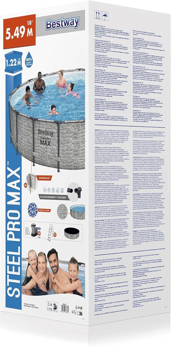 Bestway Piscine Hors Sol Steel Pro Max™ Motif Pierres Grises, 549 x 122 cm, système FrameLink™, échelle, bâche, Pompe et Cartouche de Filtration – Image 9