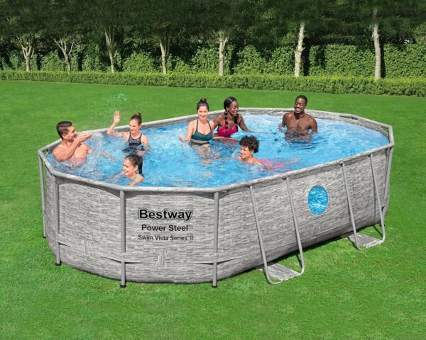 Bestway Power Steel Swim Vista Series Pool Kit Complet Ovale avec Filtre à Sable, échelle de sécurité et bâche 488 x 305 x 107 cm – Image 3