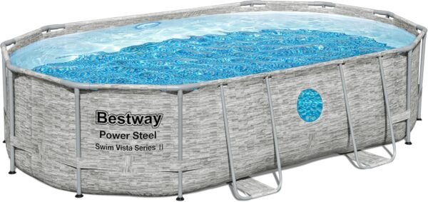 Bestway Power Steel Swim Vista Series Pool Kit Complet Ovale avec Filtre à Sable, échelle de sécurité et bâche 488 x 305 x 107 cm – Image 4