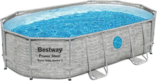 Bestway Power Steel Swim Vista Series Pool Kit Complet Ovale avec Filtre à Sable, échelle de sécurité et bâche 488 x 305 x 107 cm – Image 5
