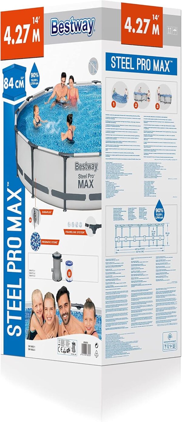 Bestway Steel Pro Max Piscine Hors-Sol Ronde avec Pompe de Filtration Gris Ø 427 x 84 cm – Image 4