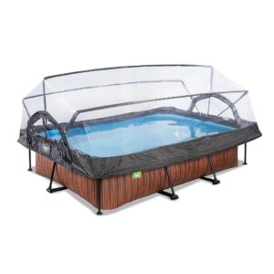 EXIT TOYS Piscine en Bois avec Couvercle Multifonctionnel - 300x200x65cm - Piscine Rectangulaire à Cadre Compact avec Pompe à Filtre à Cartouche - pour Une Eau de Piscine Propre...