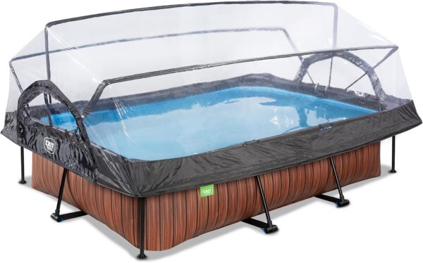 EXIT TOYS Piscine en Bois avec Couvercle Multifonctionnel - 300x200x65cm - Piscine Rectangulaire à Cadre Compact avec Pompe à Filtre à Cartouche - pour Une Eau de Piscine Propre... – Image 2