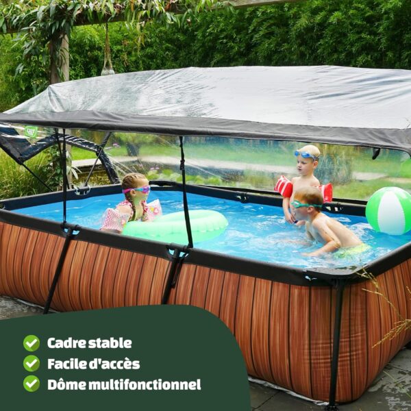 EXIT TOYS Piscine en Bois avec Couvercle Multifonctionnel - 300x200x65cm - Piscine Rectangulaire à Cadre Compact avec Pompe à Filtre à Cartouche - pour Une Eau de Piscine Propre... – Image 3