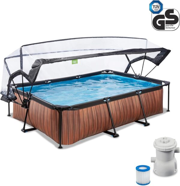 EXIT TOYS Piscine en Bois avec Couvercle Multifonctionnel - 300x200x65cm - Piscine Rectangulaire à Cadre Compact avec Pompe à Filtre à Cartouche - pour Une Eau de Piscine Propre... – Image 4