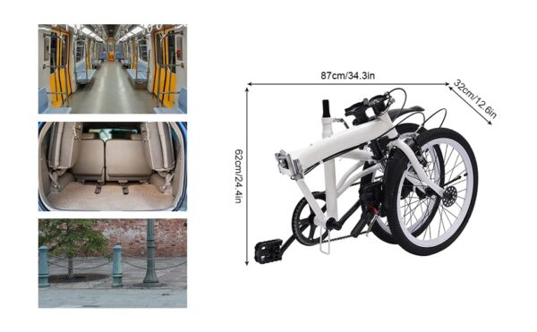 Fetcoi Vélo de ville pliable de 50,8 cm pour adultes, 7 vitesses, en alliage, léger, double frein en V, pour adultes et enfants, adolescents, hauteur réglable, blanc – Image 2