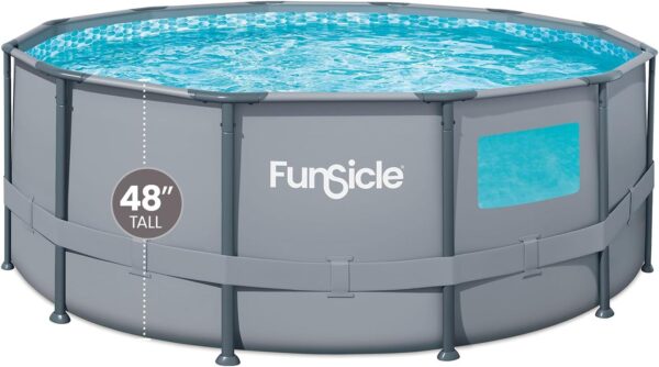 FUNSICLE, Piscine Tubulaire, Hors Sol, Ronde À Hublot, Épurateur, Échelle de Sécurité, Kit d'entretien, Bâche, Tapis de Sol - Ø 3,66M X H1,22M, Couleur Grise – Image 2