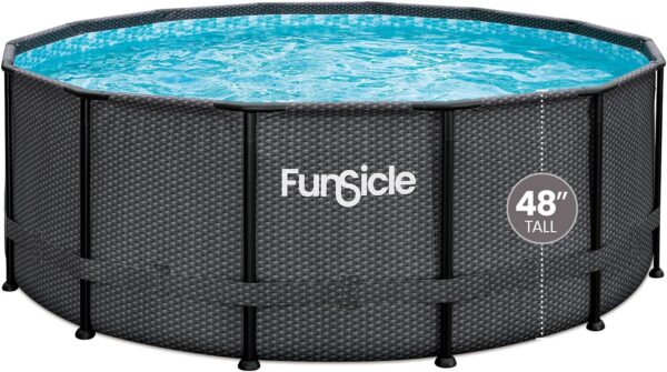 FUNSICLE, Piscine Tubulaire, Hors Sol, Ronde Ø 3,66M X H1,22M, Modèle Oasis Pool, Livrée avec Épurateur, Échelle, Kit d'entretien, Bâche et Tapis, Coloris Noir Tressé – Image 2