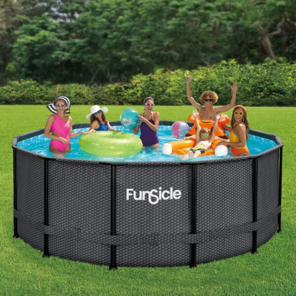 FUNSICLE, Piscine Tubulaire, Hors Sol, Ronde Ø 3,66M X H1,22M, Modèle Oasis Pool, Livrée avec Épurateur, Échelle, Kit d'entretien, Bâche et Tapis, Coloris Noir Tressé – Image 3