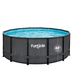 FUNSICLE, Piscine Tubulaire, Hors Sol, Ronde Ø 3,66M X H1,22M, Modèle Oasis Pool, Livrée avec Épurateur, Échelle, Kit d'entretien, Bâche et Tapis, Coloris Noir Tressé