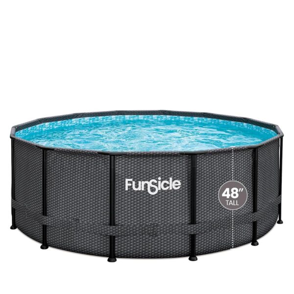 FUNSICLE, Piscine Tubulaire, Hors Sol, Ronde Ø 3,66M X H1,22M, Modèle Oasis Pool, Livrée avec Épurateur, Échelle, Kit d'entretien, Bâche et Tapis, Coloris Noir Tressé
