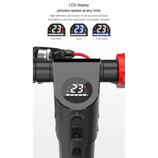 High-Tech Place Scooter Tout-Terrain Pliable étanche extérieur X7 avec pneus à Vide de 10 Pouces et écran LCD et lumières LED et Batterie au Lithium 6,4AH, Charge: 20-100 kg (Noir) – Image 4