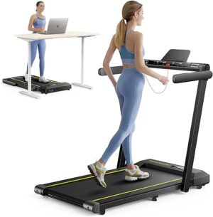 Home Treadmill,Tapis de Course 2 en 1,Walking Pad 16 km/h,2.5HP,Tapis Roulant électrique Pliant,Extra Large 42cm, Double écran LED, 12 programmes de Course,Mesure de la...