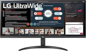 LG UltraWide 34WP500-B Moniteur 34", format 21:9 ultra-large, dalle IPS résolution UWFHD (2560x1080), 5ms GtG 75Hz, HDR 10, sRGB 95%, AMD FreeSync, inclinable