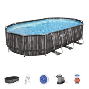 Piscine BESTWAY Hors Sol Ovale Power Steel™ décor Bois, 610 x 366 x 122 cm, Filtre à Cartouche