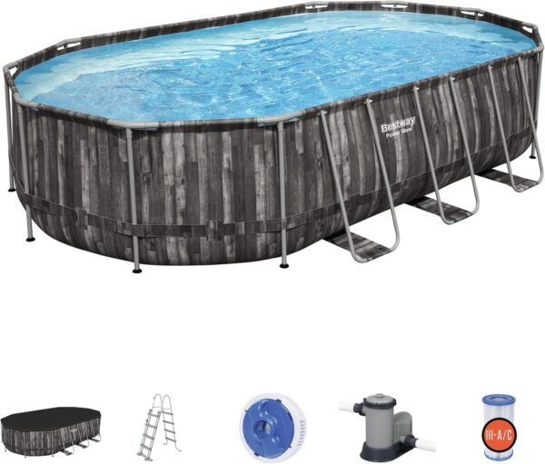 Piscine BESTWAY Hors Sol Ovale Power Steel™ décor Bois, 610 x 366 x 122 cm, Filtre à Cartouche – Image 2