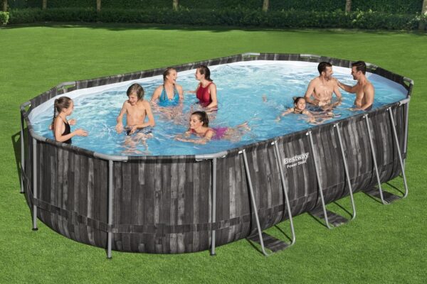 Piscine BESTWAY Hors Sol Ovale Power Steel™ décor Bois, 610 x 366 x 122 cm, Filtre à Cartouche – Image 3