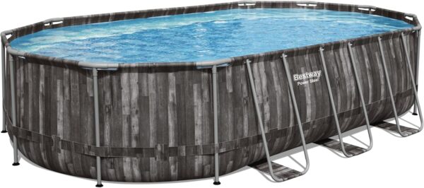 Piscine BESTWAY Hors Sol Ovale Power Steel™ décor Bois, 610 x 366 x 122 cm, Filtre à Cartouche – Image 4