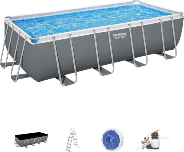 Piscine Hors Sol Rectangle BESTWAY Power Steel™ 549 x 274 x 132 cm avec Filtre à Sable, échelle, bâche – Image 2