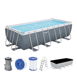 Piscine Power Steel™ rectangulaire 488 x 244 x 122 cm motif marbre gris, filtration à cartouche, échelle, bâche, diffuseur Chemconnect™
