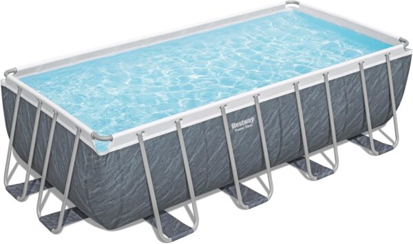 Piscine Power Steel™ rectangulaire 488 x 244 x 122 cm motif marbre gris, filtration à cartouche, échelle, bâche, diffuseur Chemconnect™ – Image 4