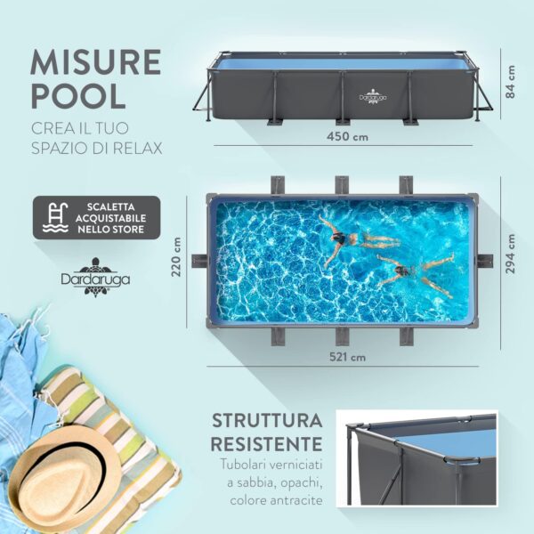 Piscine Tubolaire Hors Sol 450 x 220 x 84 cm + Pompe Filtre économie d'énergie + 2 Cartouches Filtres, Modèle GALAPAGOS, Brand et Assistance Italienne, Matériaux Premiers, Liner... – Image 4