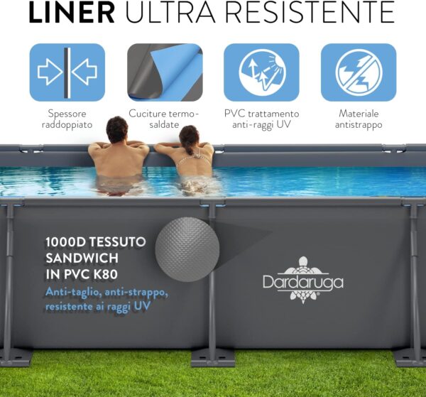 Piscine Tubolaire Hors Sol 450 x 220 x 84 cm + Pompe Filtre économie d'énergie + 2 Cartouches Filtres, Modèle GALAPAGOS, Brand et Assistance Italienne, Matériaux Premiers, Liner... – Image 6