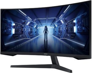 Samsung Ecran PC Odyssey G55T 34'' 165Hz, 1ms, Dalle VA 1000R, UWQHD 3440x1440, 2500:, 250cd/m2, AMD FreeSync Premium, Pied Ajustable,HDMI, DisplayPort