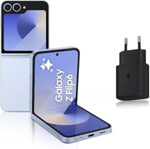 Samsung Galaxy Z Flip6, Smartphone Android 5G avec Galaxy AI, 256 Go, Chargeur secteur rapide 25W inclus, Smartphone déverrouillé, Bleu, Version FR