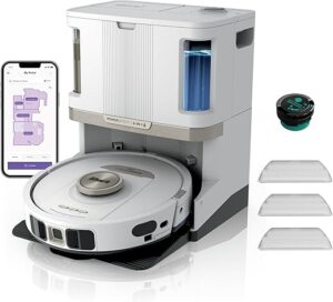 Shark PowerDetect 2-en-1 Robot Aspirateur Lavage, NeverTouch Pro Autovideur Autoremplissage 60 Jours, Navigation 3D LiDAR, Contournement Obstacles NeverStuck, Wi-FI/App/Alexa,...