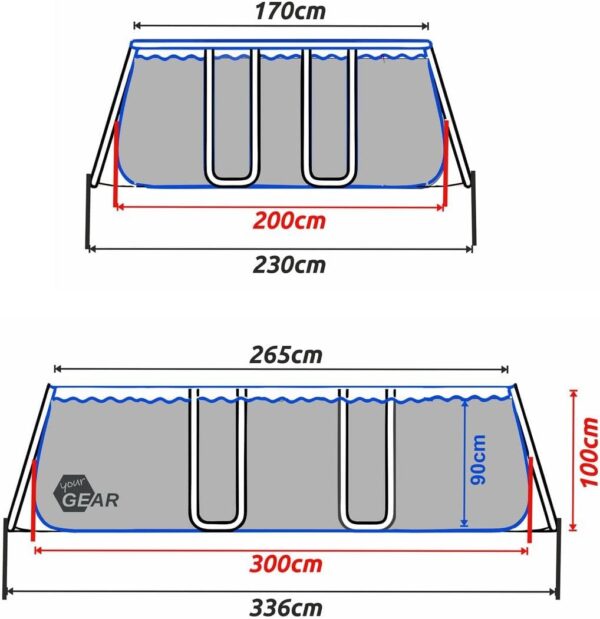 yourGEAR Piscine familiale XL Grise 3x2x1m avec Skimmer/écumoire - Bassin à Cadre en Acier Piscine de Jardin Pataugeoire – Image 4