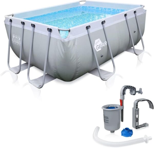 yourGEAR Piscine familiale XL Grise 3x2x1m avec Skimmer/écumoire - Bassin à Cadre en Acier Piscine de Jardin Pataugeoire